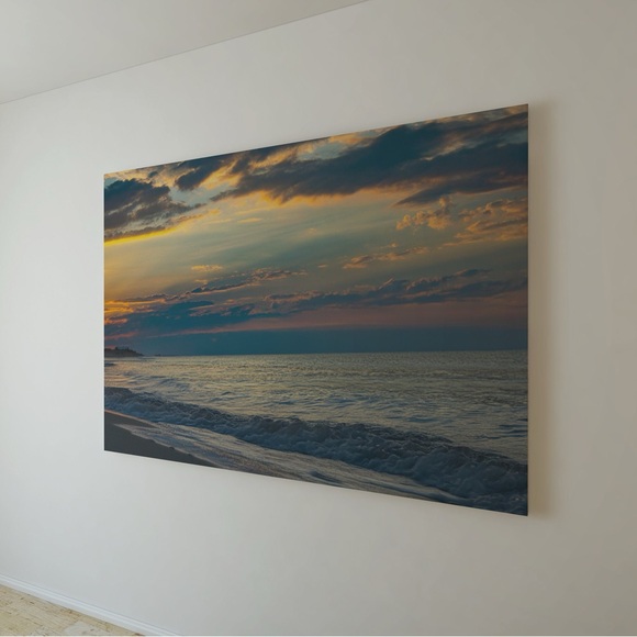 Beach Sunrise with Cloudy Skies: Coastal Canvas Art for Tranquil Spaces